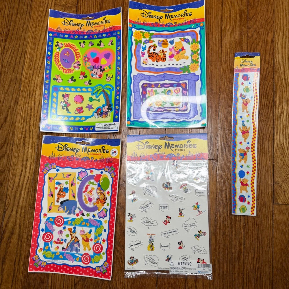 Y2K Vintage Disney Scrapbook Stickers Mickey Winnie the Pooh 5 Sheets Sandylion
